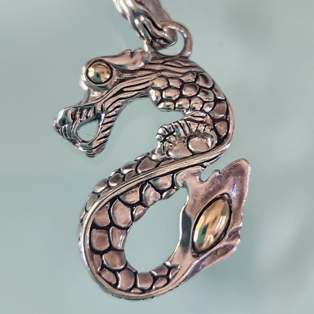 John Hardy Naga Dragon Pendant, Sterling Silver & 18K gold, preloved - Picture 2 of 8